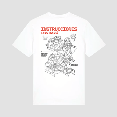 Camiseta Arde Bogotá Instrucciones Blanca