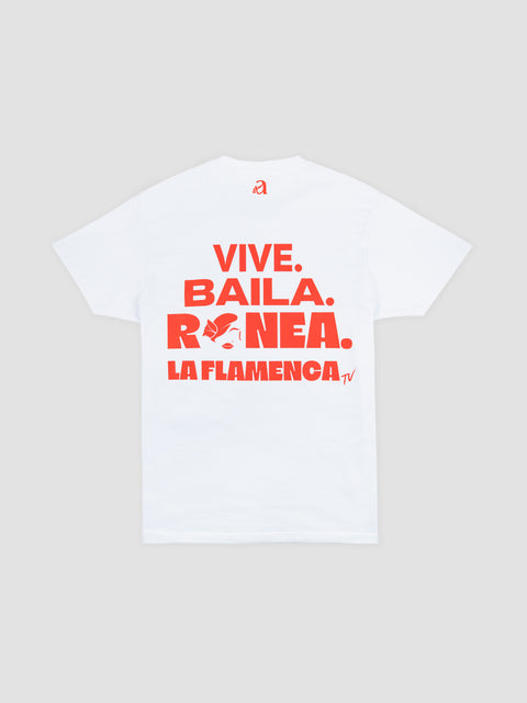 Camiseta "VIVE, BAILA, RONEA" Blanca
