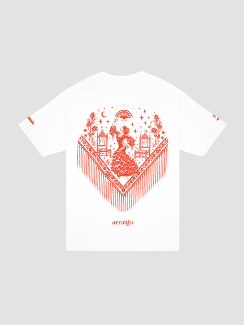 Camiseta Oversize Mantón Flamenca Blanco y Rojo