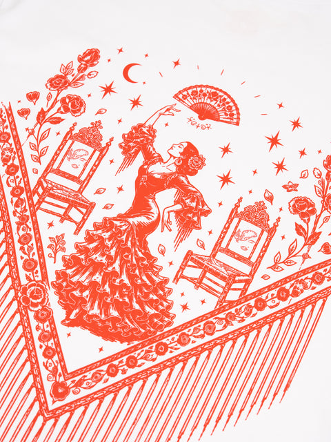 Camiseta Oversize Mantón Flamenca Blanco y Rojo