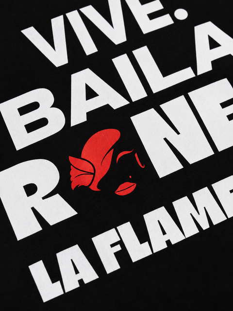 Camiseta "VIVE, BAILA, RONEA" Negra