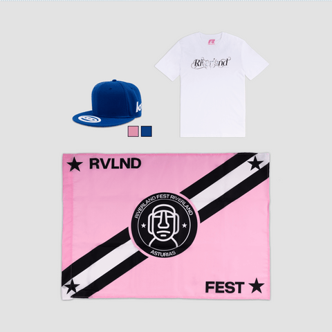 Riverland Fest, Pack Chrome Blanco - Camiseta + Gorra + Bandera