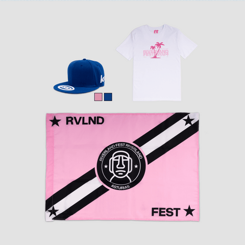 Riverland Fest, Pack Paradise Blanco - Camiseta + Gorra + Bandera